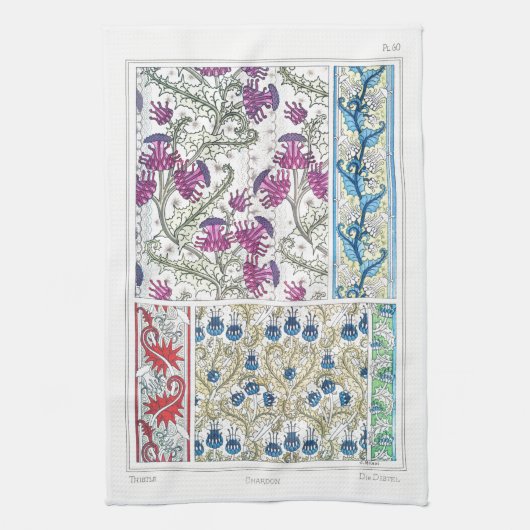 Art nouveau bloemendistel textiel art verneuil theedoek (Verticaal)