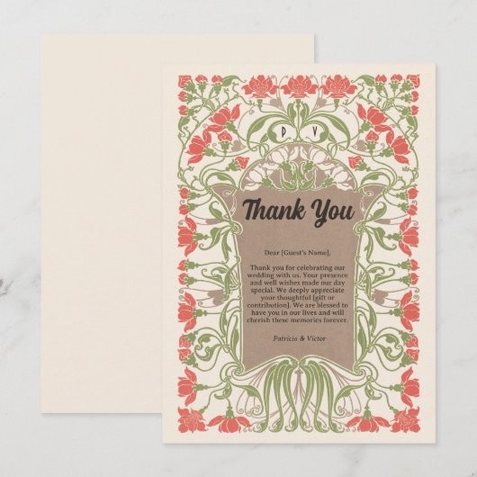 Art Nouveau bloemenelegantie Bedankkaart (Voorkant / Achterkant)