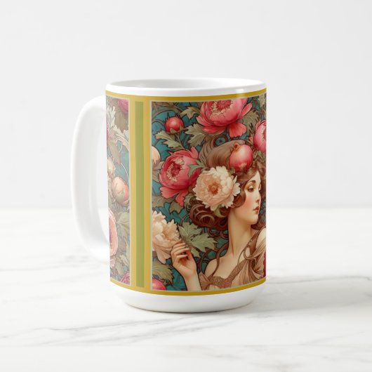 Art Nouveau Bloemenfruit Vrouw Mok (Voorkant links)