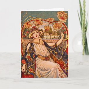 Art Nouveau bloemengodin-illustratie Kaart