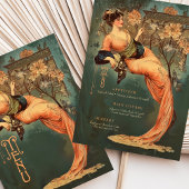 Art Nouveau Bloemengodin Menu Kaart Blauwgroen Per