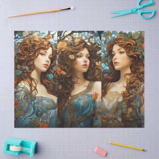 Art Nouveau Bloemengodin Victoriaans Boho Tissuepapier (Craft)