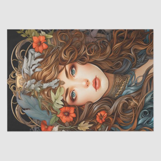  Art Nouveau Bloemengodin Victoriaans Boho Tissuepapier (Voorkant)