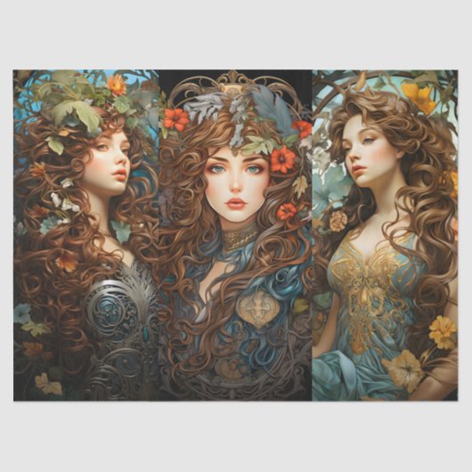 Art Nouveau Bloemengodin Victoriaans stijl Tissuepapier (Voorkant)