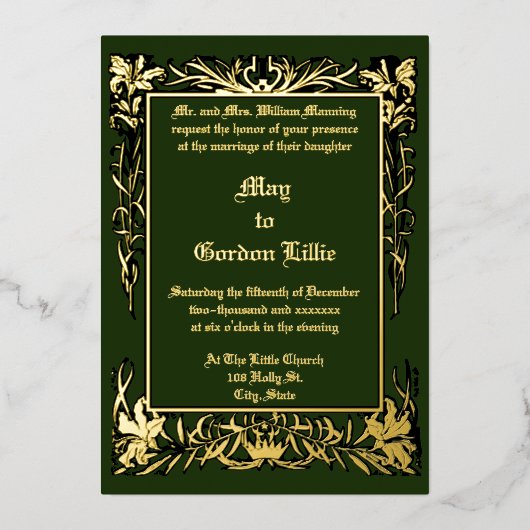 Art Nouveau Bloemengrens door H. Nelson Wedding Folie Uitnodiging (Voorkant)