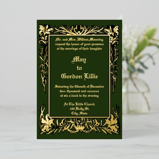 Art Nouveau Bloemengrens door H. Nelson Wedding Folie Uitnodiging (Staand Voorkant)