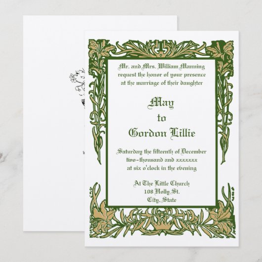 Art Nouveau Bloemengrens door H. Nelson Wedding Kaart (Voorkant / Achterkant)