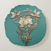 Art nouveau bloemenjuweel goud en blauwgroen groen