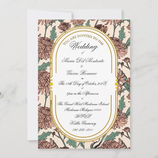 Art Nouveau Bloemenkalligrafie Uitnodiging (Voorkant)