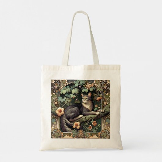 Art Nouveau Bloemenkat Elegantie Tote Bag (Achterkant)