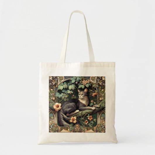 Art Nouveau Bloemenkat Elegantie Tote Bag (Voorkant)