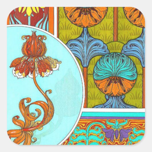 Art nouveau bloemenkunst  verneuil textielkunst vierkante sticker (Voorkant)