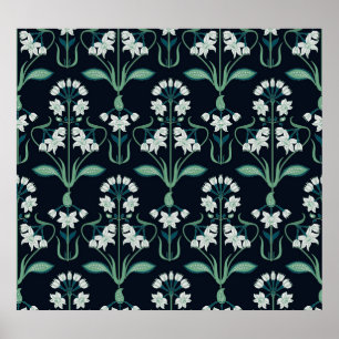 Art nouveau bloemenmotief, abstract naadloos motie poster