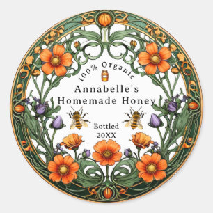 Art Nouveau bloemenrand zelfgemaakte honing  Ronde Sticker
