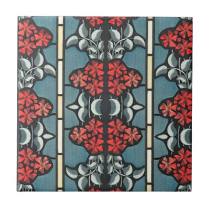 Art Nouveau Bloemenrood Blauw Keramische Tegel Tegeltje
