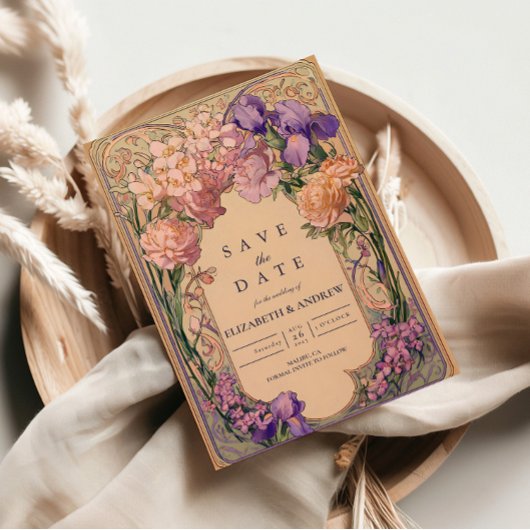 Art Nouveau bloemensamenkomst Save The Date