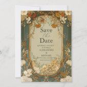 Art Nouveau bloemensymbool bruiloftsfeest Save The Date (Voorkant)