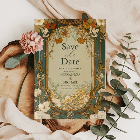 Art Nouveau bloemensymbool bruiloftsfeest Save The Date