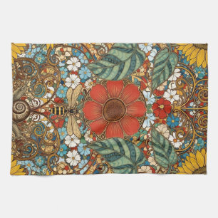 Art Nouveau bloementuin – zonnebloemen, bij Theedoek