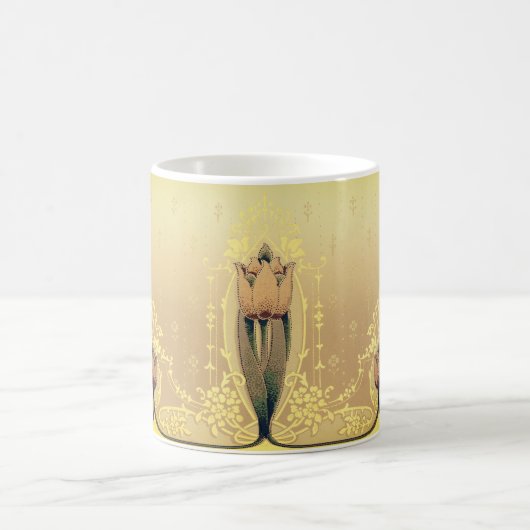 Art nouveau bloementulp roze goud elegante kunst koffiemok (Center)