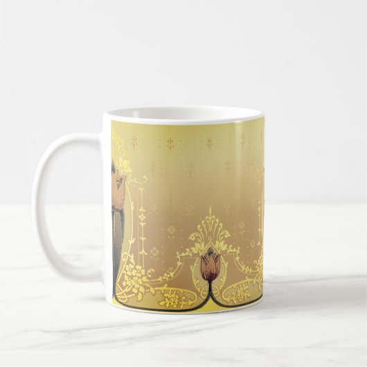 Art nouveau bloementulp roze goud elegante kunst koffiemok (Links)