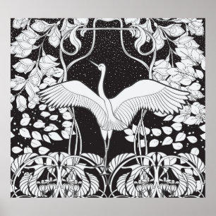 Art Nouveau: Bloemenvogelillustratie Poster