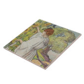 Art Nouveau Bloemenvrouw Mucha Frans Groene Daisy Tegeltje (Zijkant)