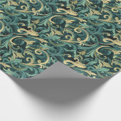 Art Nouveau Bloemenwijnpatroon met Blauwgroen & Gr Cadeaupapier (Hoek)