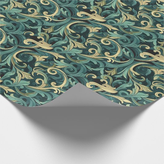 Art Nouveau Bloemenwijnpatroon met Blauwgroen & Gr Cadeaupapier (Hoek)