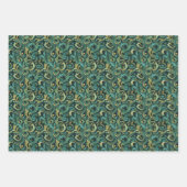 Art Nouveau Bloemenwijnpatroon met Blauwgroen & Gr Inpakpapier Vel (Voorkant 3)