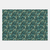 Art Nouveau Bloemenwijnpatroon met Blauwgroen & Gr Inpakpapier Vel (Voorkant 2)
