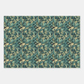 Art Nouveau Bloemenwijnpatroon met Blauwgroen & Gr Inpakpapier Vel (Voorkant)