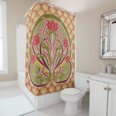 Art Nouveau bloemetjesbehang. Douchegordijn (In situ)