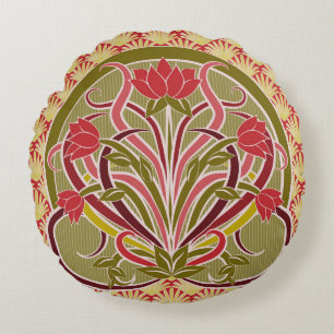 Art Nouveau bloemetjesbehang. Rond Kussen