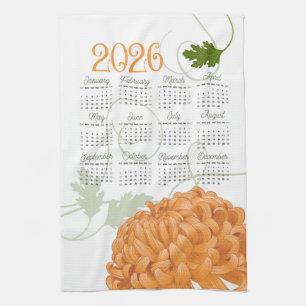 Art Nouveau bloemige chrysanthemum 2026 kalender Theedoek