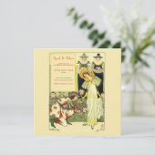 Art Nouveau bloemige trouwuitnodiging uit vervloge (Staand voorkant)