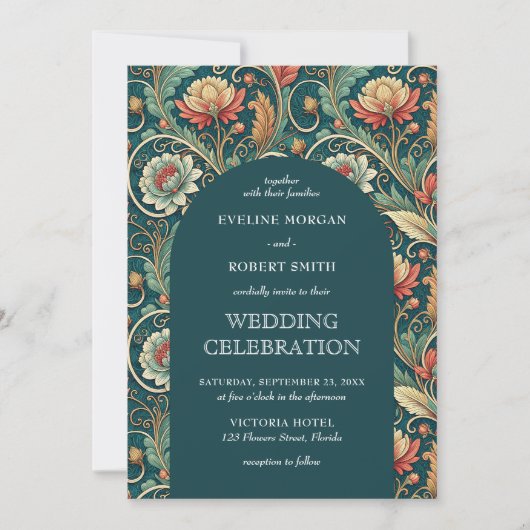  Art Nouveau bloemmotief boogbruiloft Kaart (Voorkant)