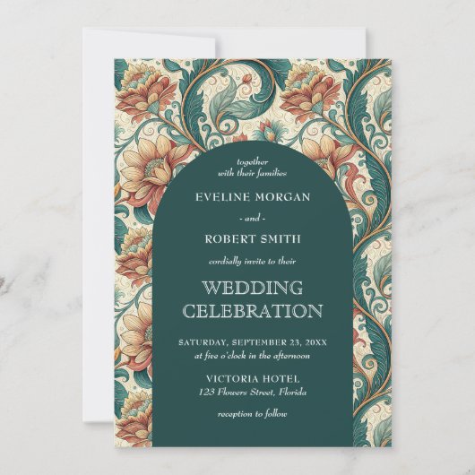  Art Nouveau bloemmotief bruiloft Kaart (Voorkant)