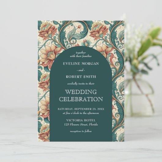  Art Nouveau bloemmotief bruiloft Kaart (Staand voorkant)