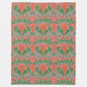 Art Nouveau bloemmotief in groen en rood roos Fleece Deken