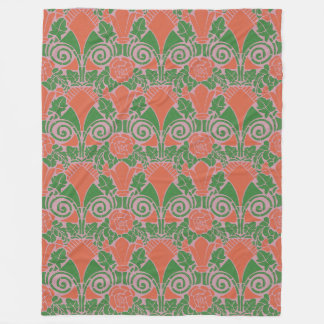Art Nouveau bloemmotief in groen en rood roos Fleece Deken