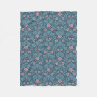 Art Nouveau bloemmotief in turkooisblauw en roze Fleece Deken