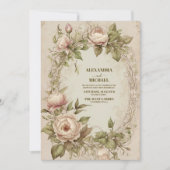 Art Nouveau bloemmotief olijfgroene trouwdag Kaart (Voorkant)