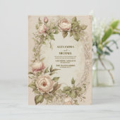 Art Nouveau bloemmotief olijfgroene trouwdag Kaart (Staand voorkant)