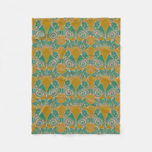 Art Nouveau bloemmotief zeegroen mosterdgeel Fleece Deken