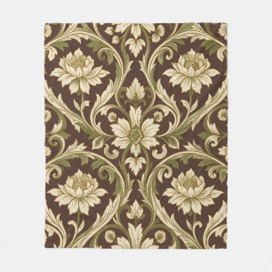 Art Nouveau bloempatroon Crème Groen Scroll Fleece Deken