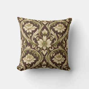 Art Nouveau bloempatroon Crème Groen Scroll Kussen