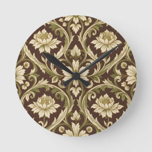 Art Nouveau bloempatroon Crème Groen Scroll Ronde Klok