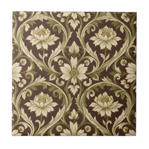 Art Nouveau bloempatroon Crème Groen Scroll Tegeltje