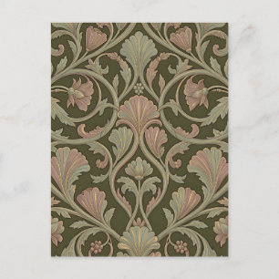 Art Nouveau bloempatroon donkergroen roze vintage Briefkaart